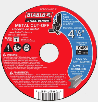 DBDS45045101F  4-1/2&#39; TYPE 1  STEEL DEMON METAL CUT-OFF DISC